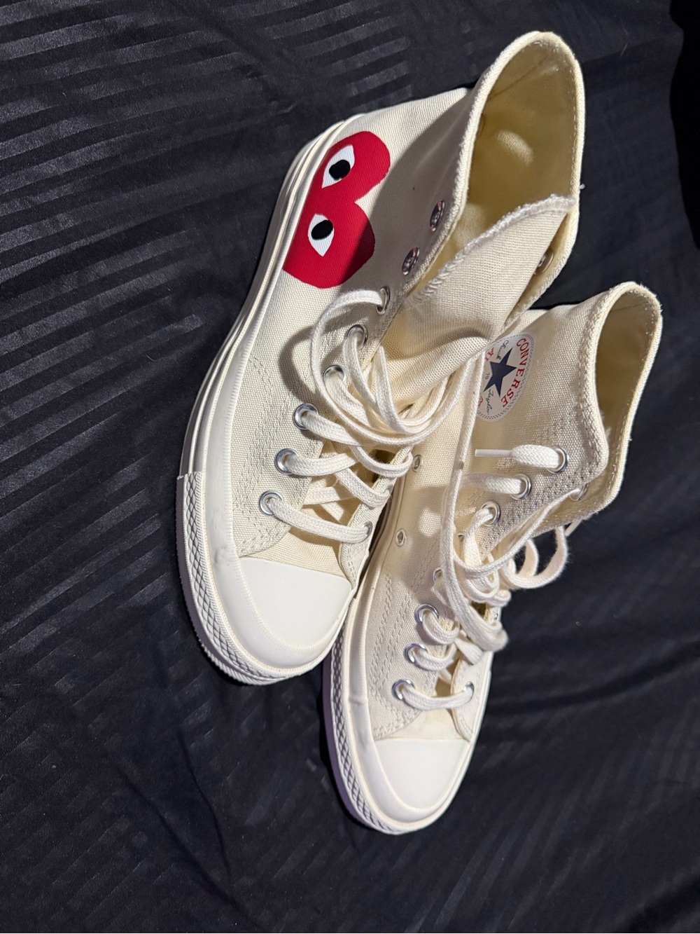 Comme des Garcons Play x Converse High Top Sneakers in Cream with Red Heart